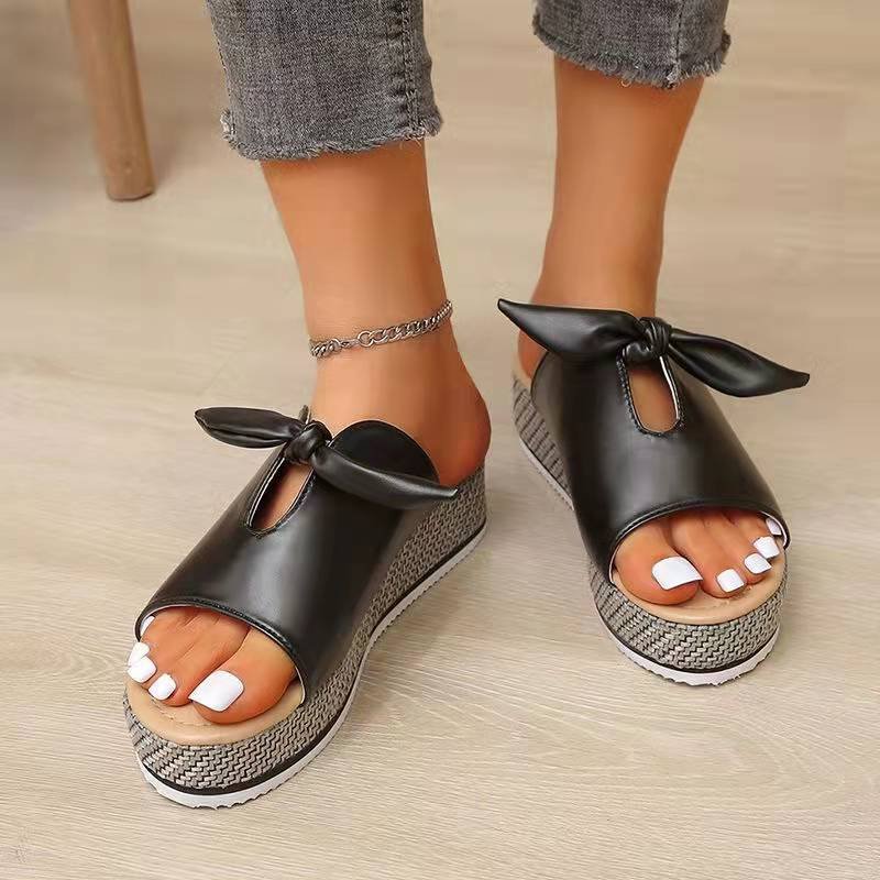 women's platform bow sandals slippers