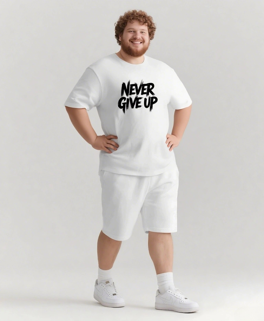 Never Give Up It&rsquo;s Not The End Men's Big and Tall Simple Lettering Short Sleeve T-shirt Shorts Set