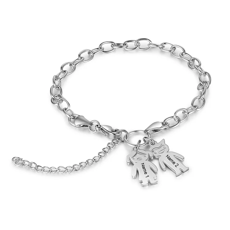 Personalized 2 Kids Charm Bracelet Engraved Names Gift For Mother