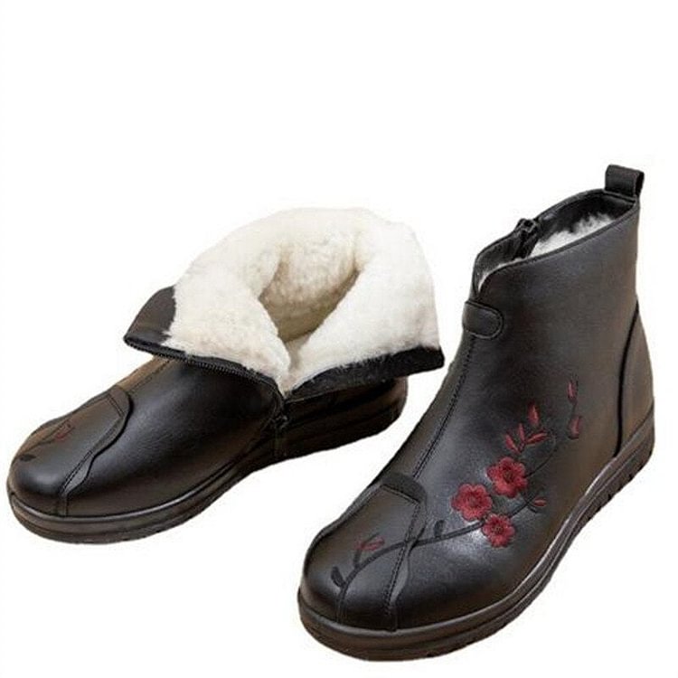 Woman Snow Boots 2022 Embroidered Genuine Leather Fashion Boots QueenFunky