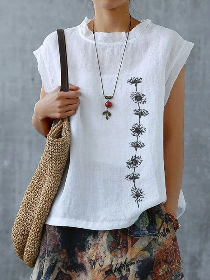 Women's Casual Elegant Floral Chain Sleeveless Cotton Shirt