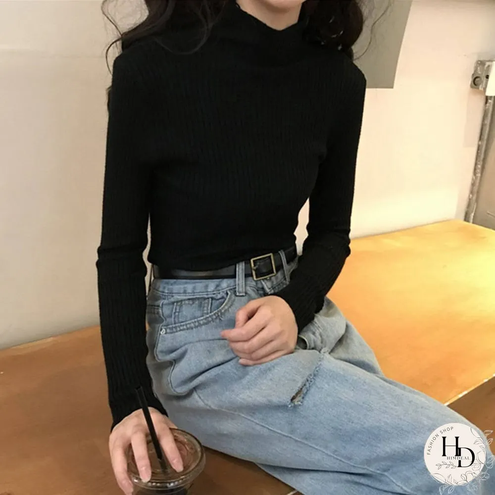 Chic Autumn Winter Sweater Pullovers Women Long Sleeve Casual Turtleneck Warm Basic Knit
