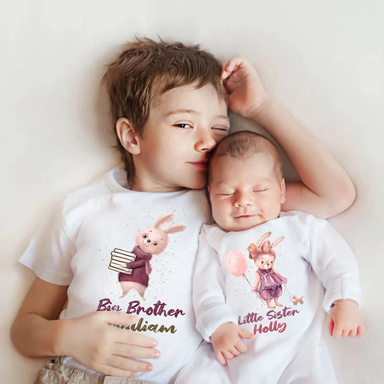 BlanketCute-Personalized Cute Rabbits Siblings Family Cotton Casual T-shirt | 78