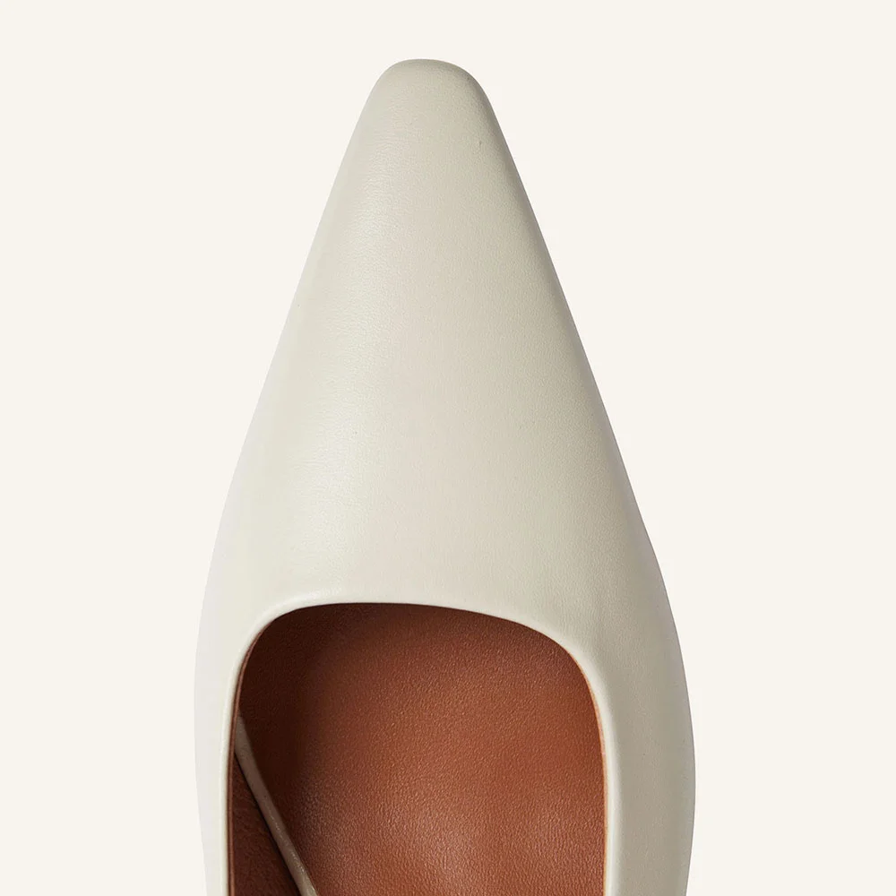 Women's Casual Ivory Pointed Toe Slip-On Kitten Heeled Mules