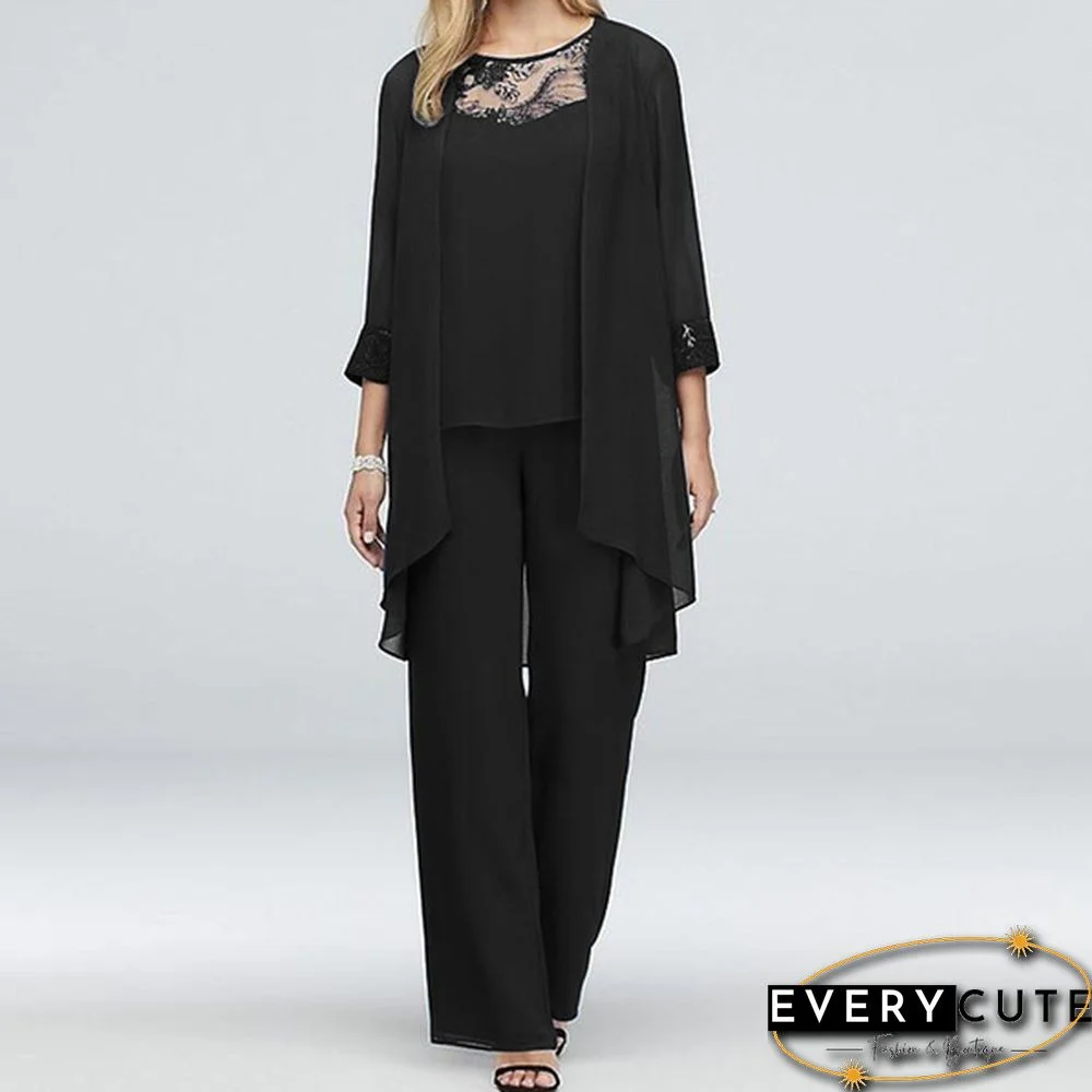 Women Chiffon Top Mother Of Bride Dress Georgette Three-Piece Pantsuit Office Formal Dress Plus Size 5Xl