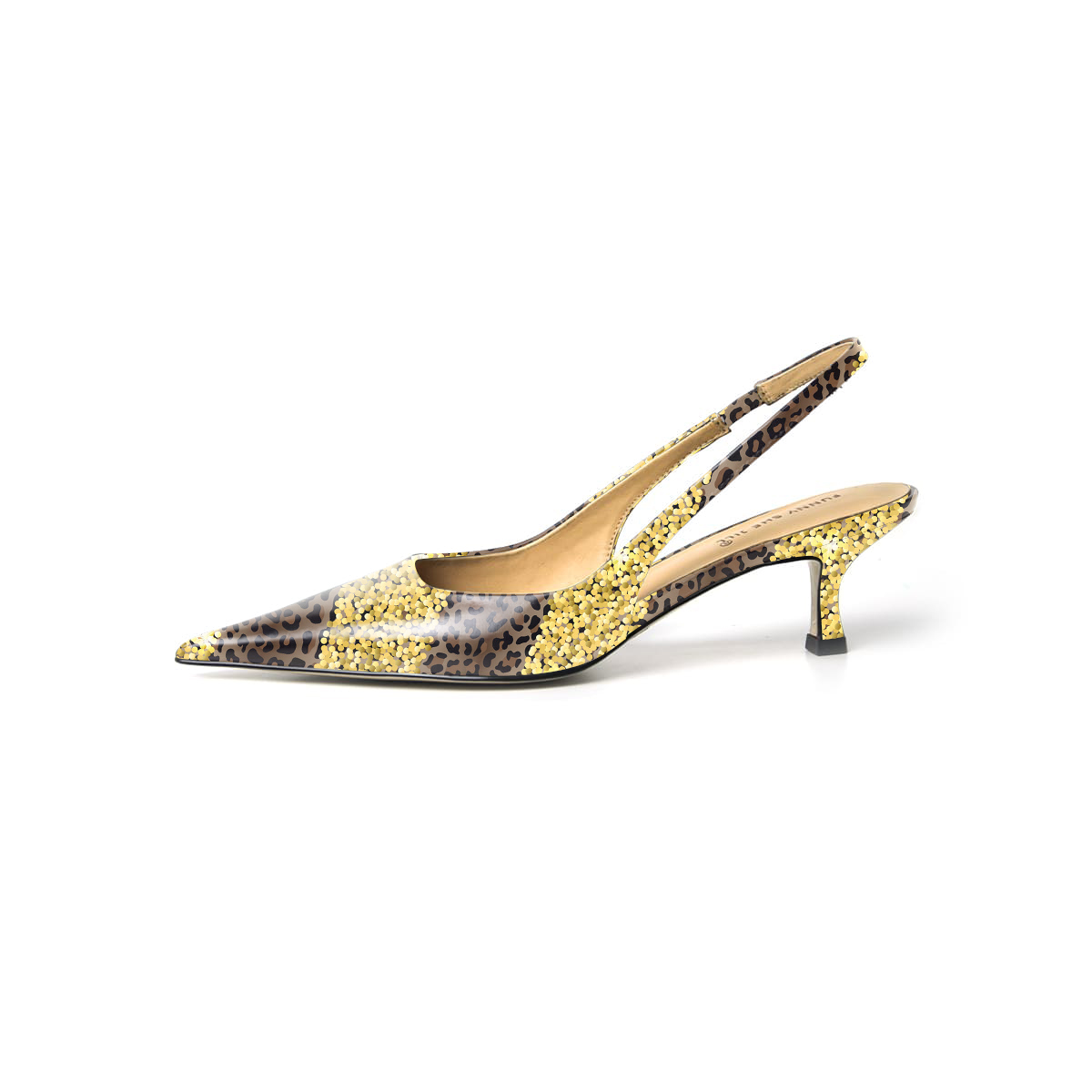 Women's Golden Leopard Pattern Patchwork Section Pointed Toe Elegant Kitten Heel Nicepairs