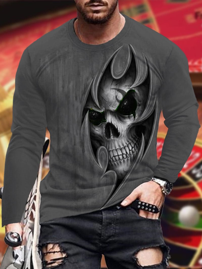 Men's skull print long sleeve T-shirt