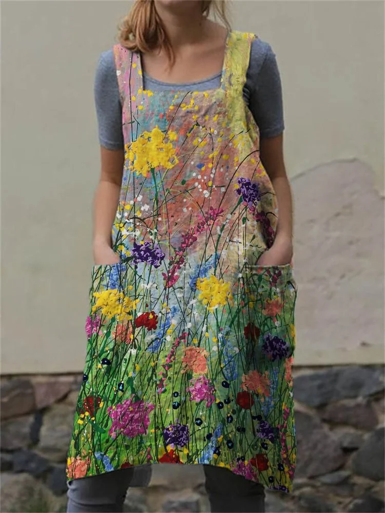 Flowers Oil Painting Printed Dress