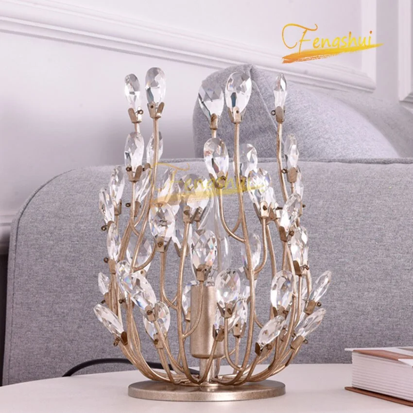 Modern LED Crystal Table Lamp Luxury Creative Nordic Personality Table Lights Living Room Bedside Flower Branch Decor Lamps E14