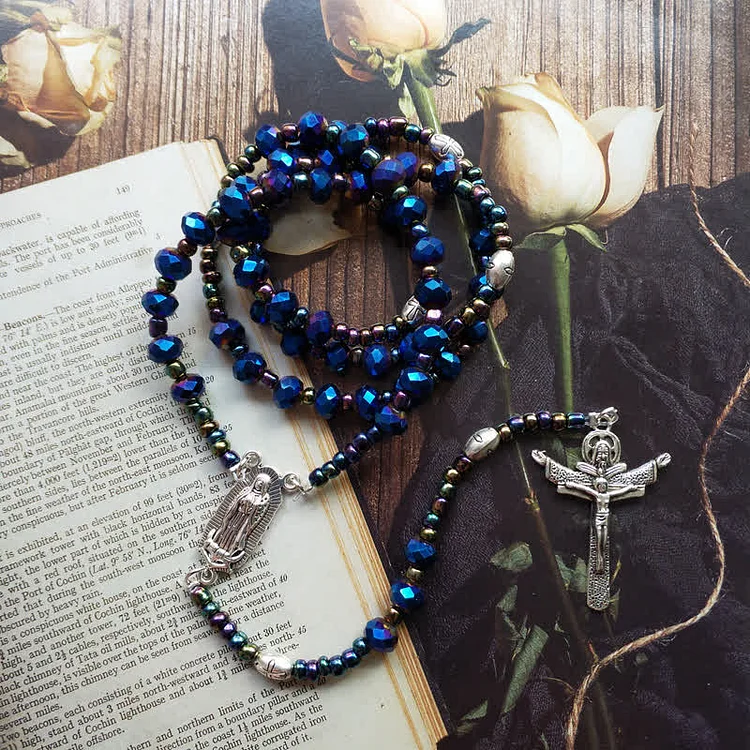 Vintage Cross Labradorite Rosary Necklace