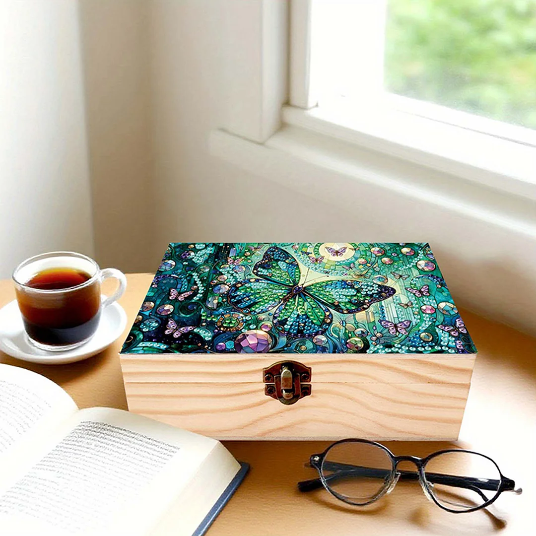 5D DIY Diamond Painting Handmade Wood Storage Box for Home Decor (Butterfly)