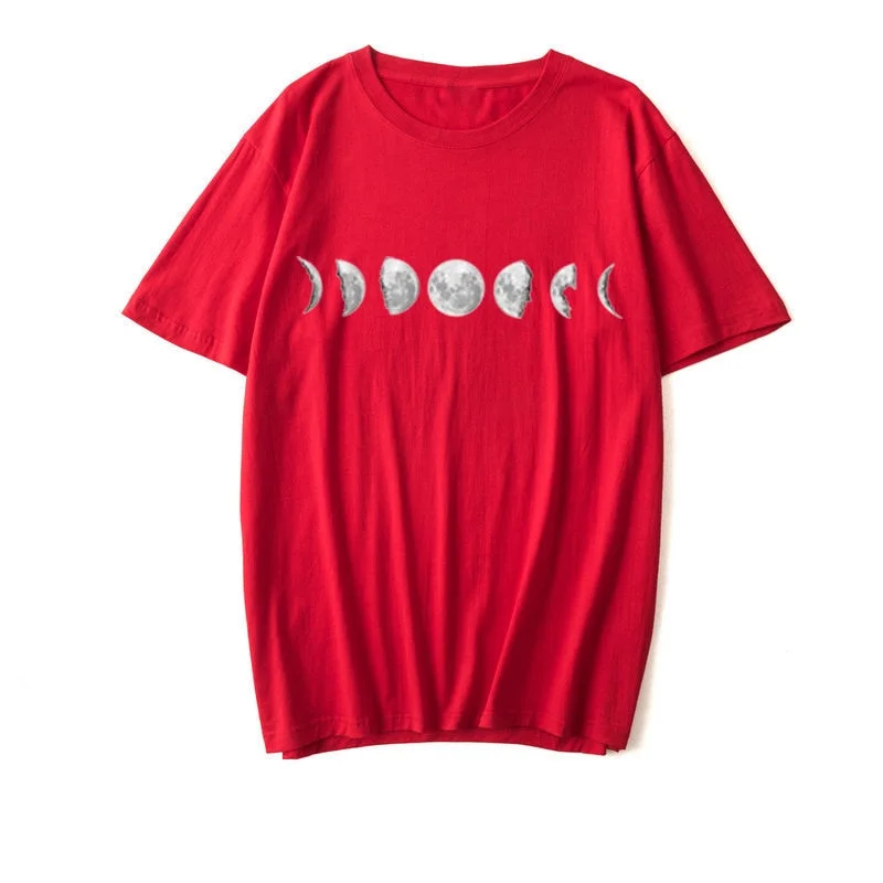 Moon Print Cotton Summer T Shirt Women O Neck Graphic Tees Casual Plus Size 5XL T-shirt Womens Aesthetic Shirts Tops Free Ship