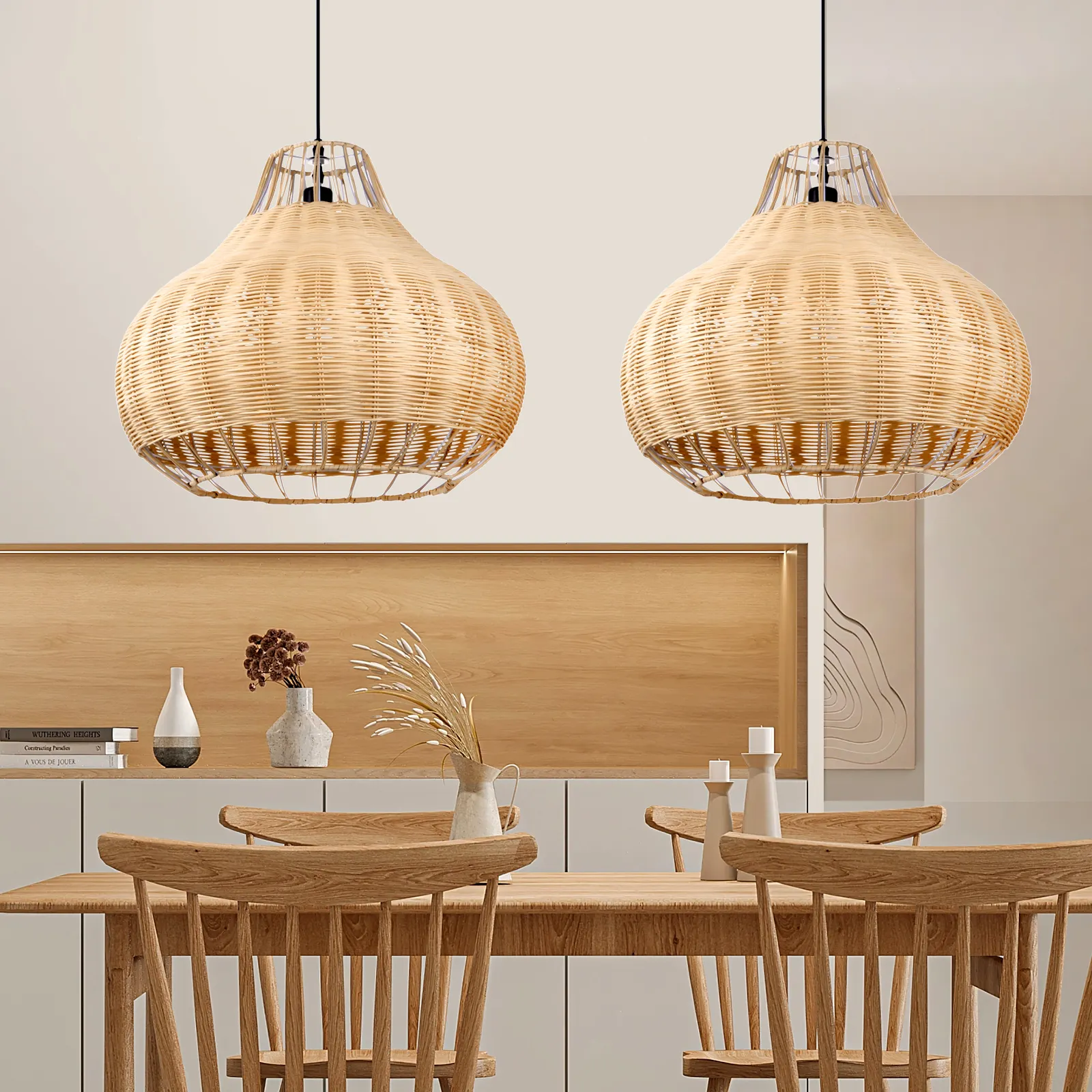 Abat Jour Rotin RISEON Rattan Lap Shade, E27 Rattan Pendant Lapshade ...