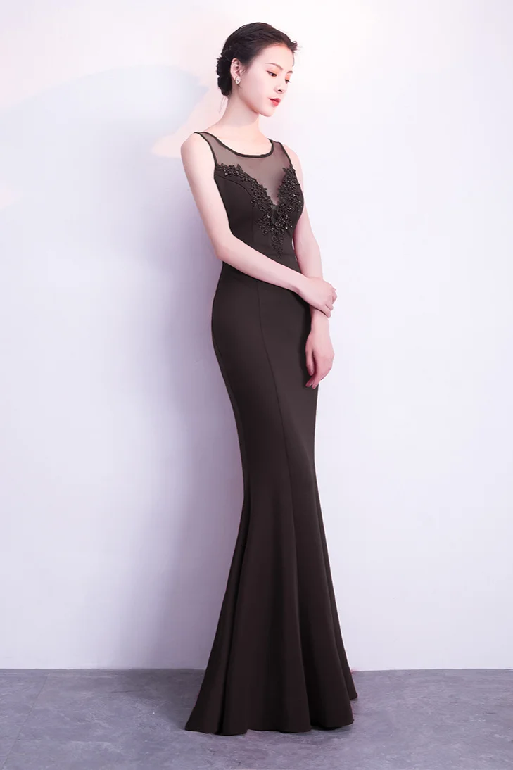 Illussion Scoop Sleeveless Mermaid Prom Dress Long Evening Gowns On Sale
