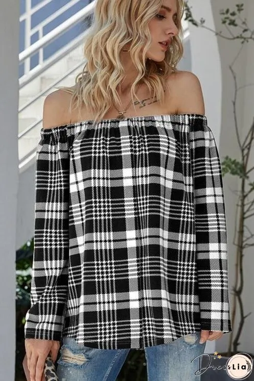 Off-Shoulder Striped Long Sleeve T-Shirt