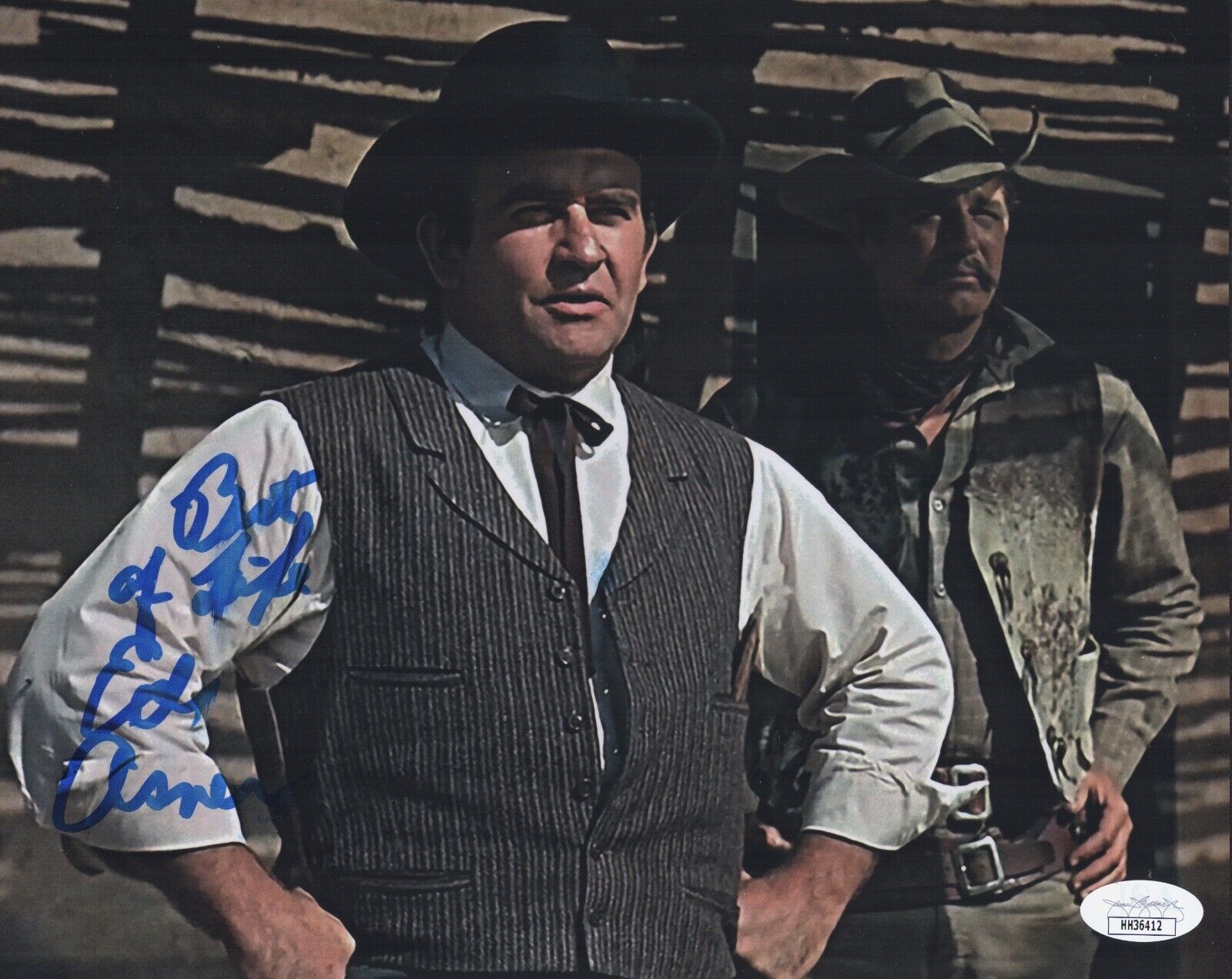 ED ASNER Signed 8x10 Photo Poster painting EL DORADO John Wayne IN PERSON Autograph JSA COA