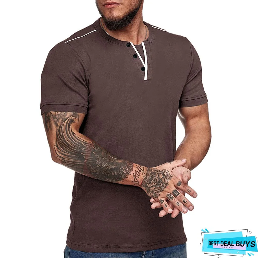 Men's Short Sleeve T-Shirt V-Neck Henry T-Shirt Men's Wear
