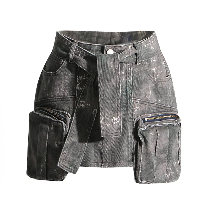 Toloer Toloer Trend A-Line Denim Skirt Autumn 2024 New Tail Splicing Pocket Design Tooling Pear-Shaped Women's Dress-Outfit Ideas