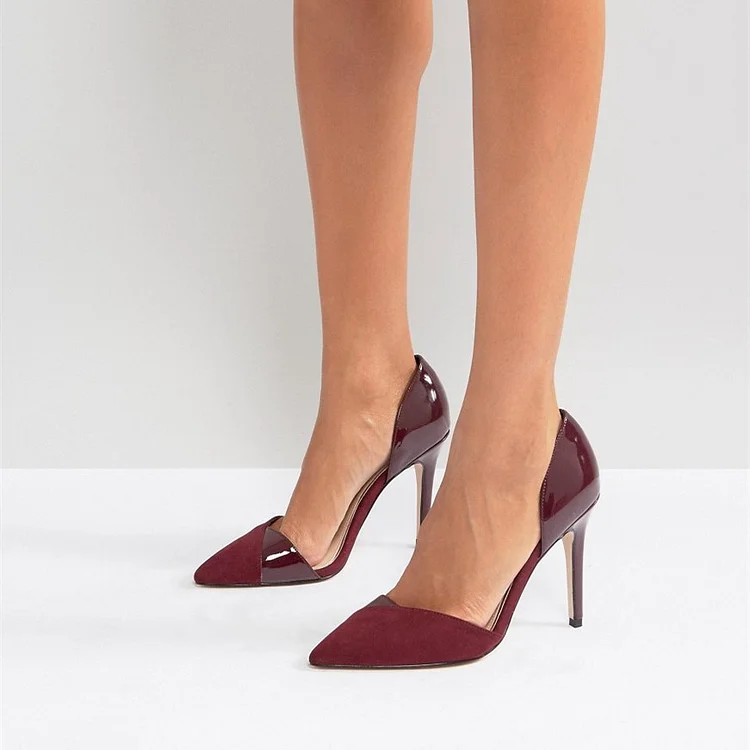 Burgundy Joint Style Pointy Toe Stiletto Heels Pumps Vdcoo