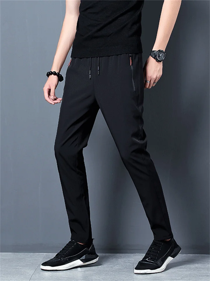 Men's Trousers Casual Pants Drawstring Elastic Waist Straight Leg Plain Breathable Soft Casual Daily Streetwear Sports Fashion Black Blue Micro-elastic Kmmey