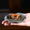 Purple Clay Pot Tea Pet Handmade Creative Crab Tea Pet Decoration Color-changing Crab He Leaf Base Home Decoration