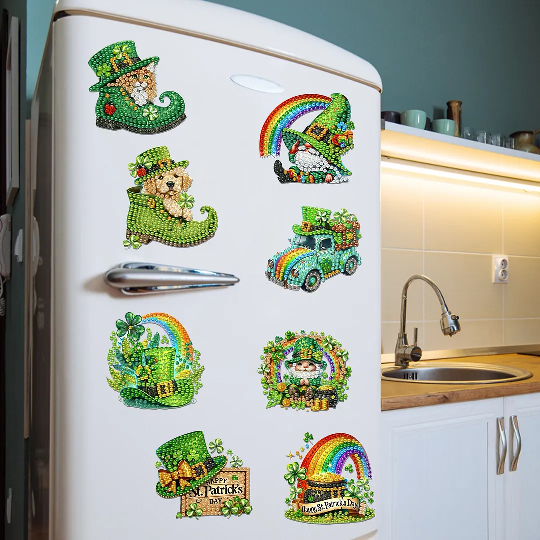 12Pcs St Patricks Day DIY Diamond Art Fridge Magnet Refrigerator Sticker Diamond Art Stickers Refrigerator Painting Kits for Beginners Adults DIY Craft Gifts Home Decors