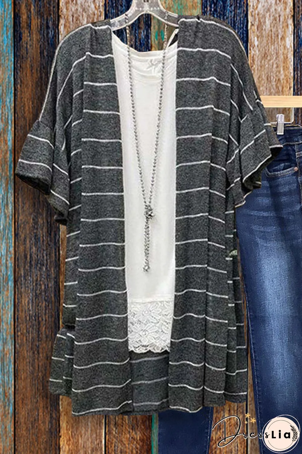 Striped Print Ruffled Cardigan