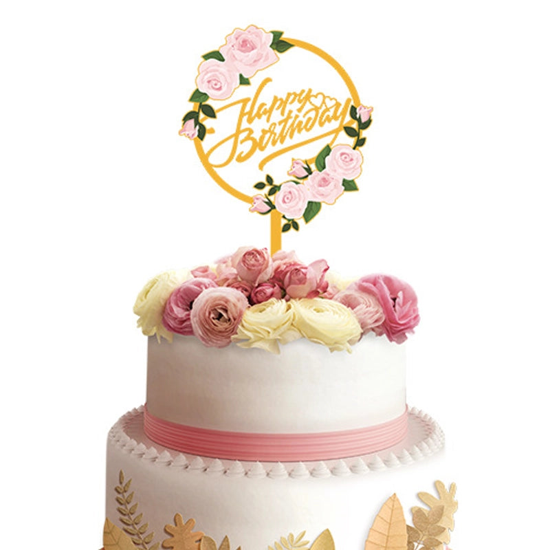 Acrylic Cake Topper Ins Style Floral Uv Color Printing Happy Birthday Dessert Decoration Plugin