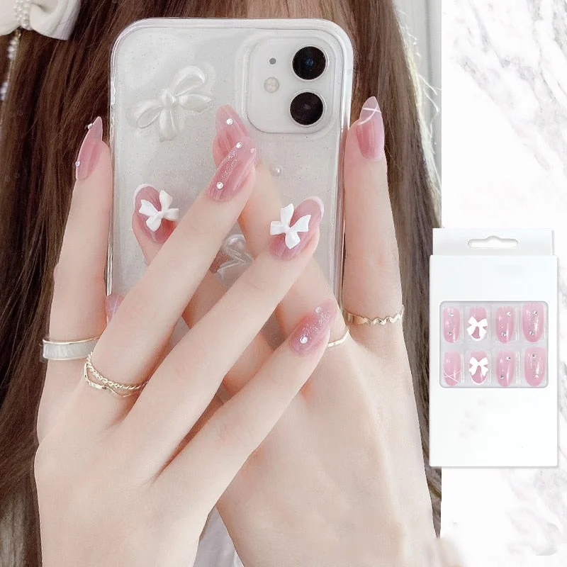 24PCS/box Mid-length  stiletto nail tips Gradients wear full cover paragraph fashion Manicure patch false fingernails for girls-Nail Inspo