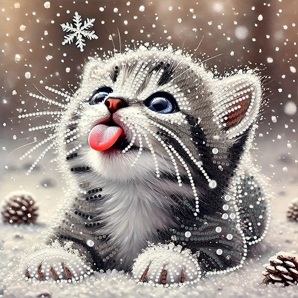 Snow Kitten 30*30cm(canvas) special shaped drill diamond painting