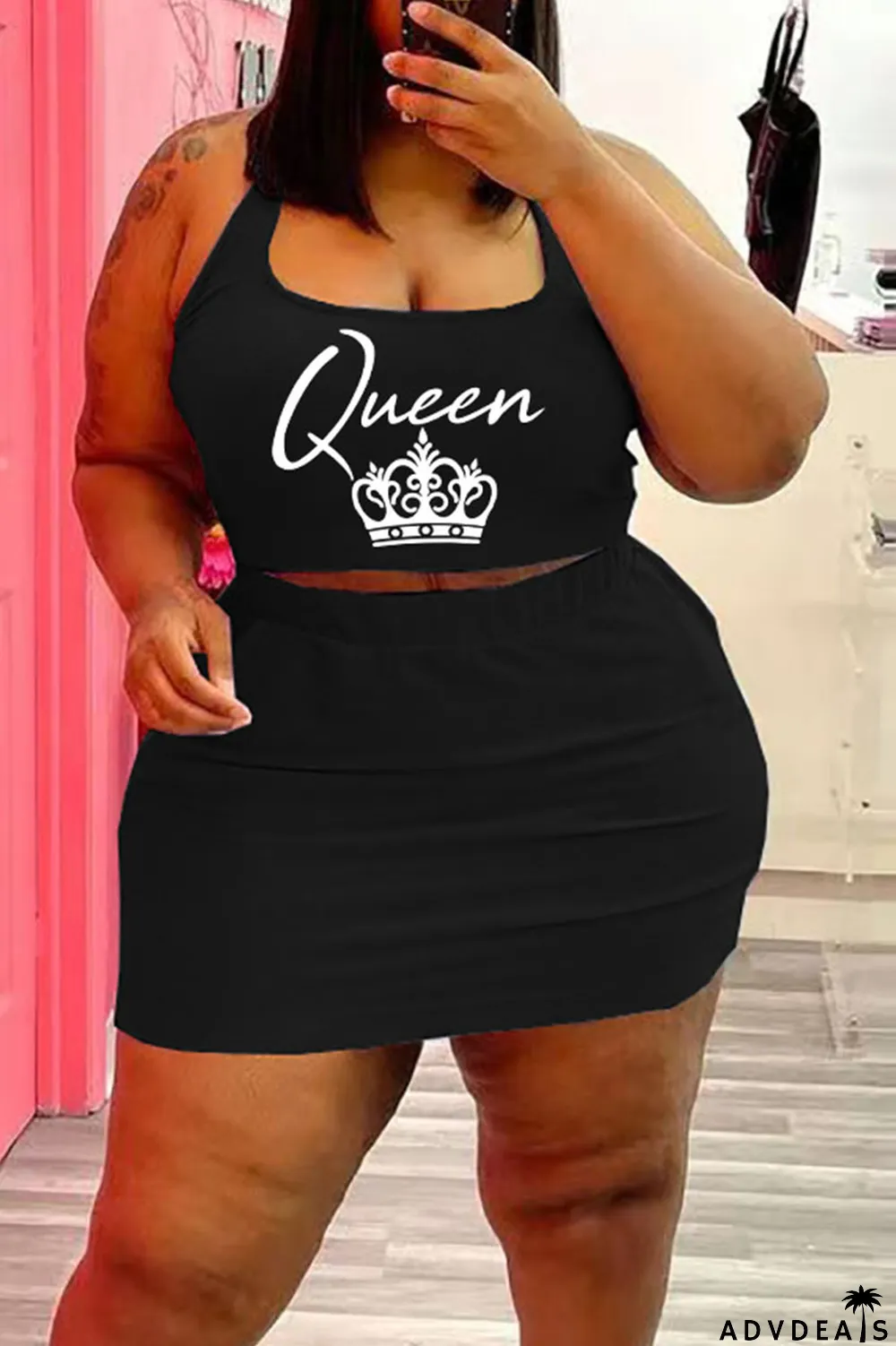 Blue Casual Print Split Joint U Neck Sleeveless Two Pieces