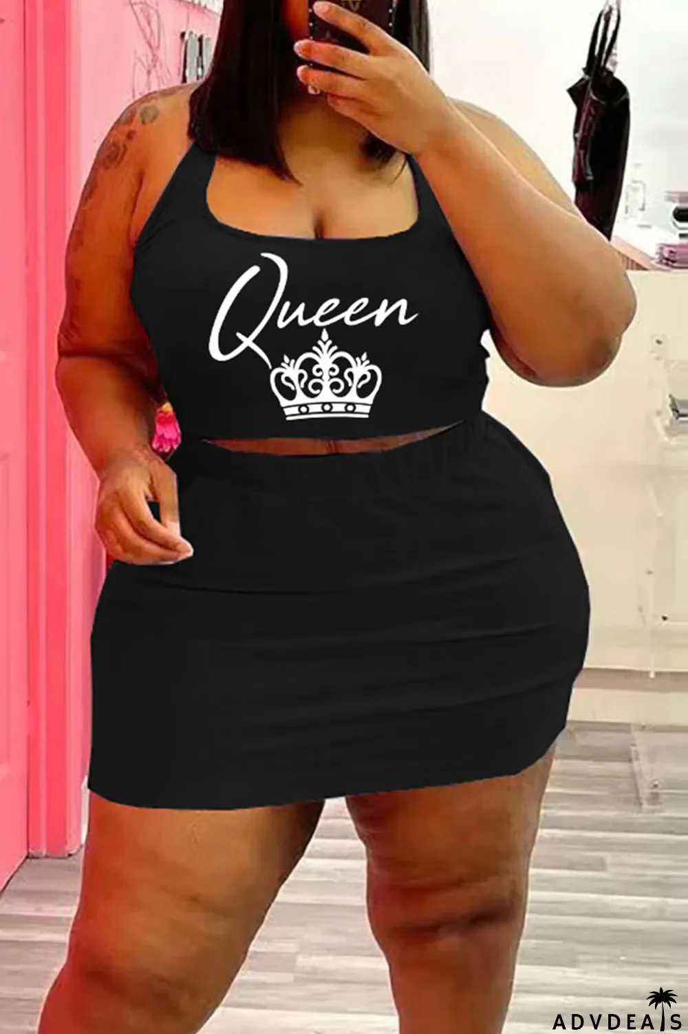 Blue Casual Print Split Joint U Neck Sleeveless Two Pieces