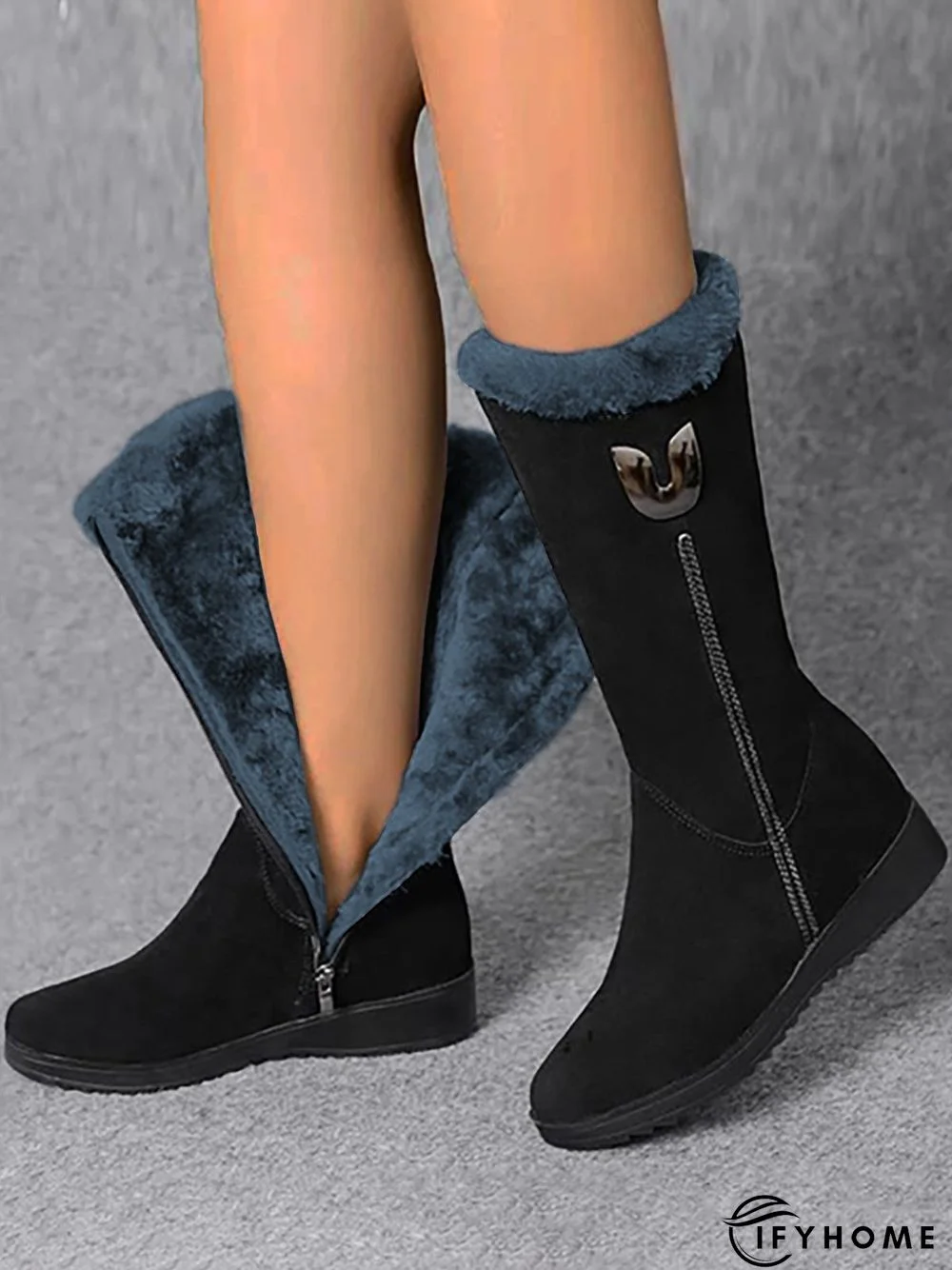 Vintage Soft Faux Suede Warm Plush Zip-Up Boots | IFYHOME