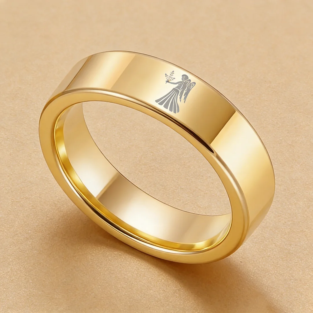 Gold Tungsten Carbide Rings Flat Virgo Wedding Bands Flat Top Comfort Fit 4MM 6MM 8MM