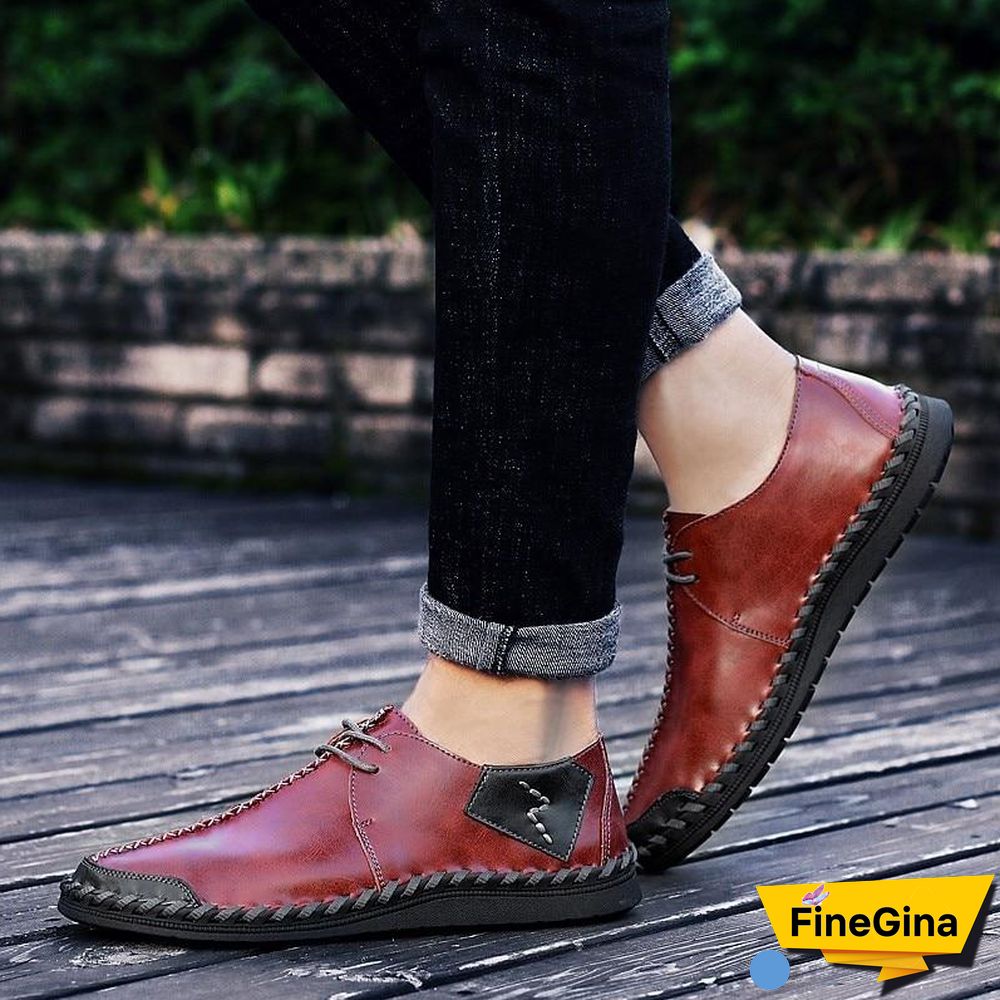 Men Casual Cow Leather Light Comfortable Split Leather Flats Shoes