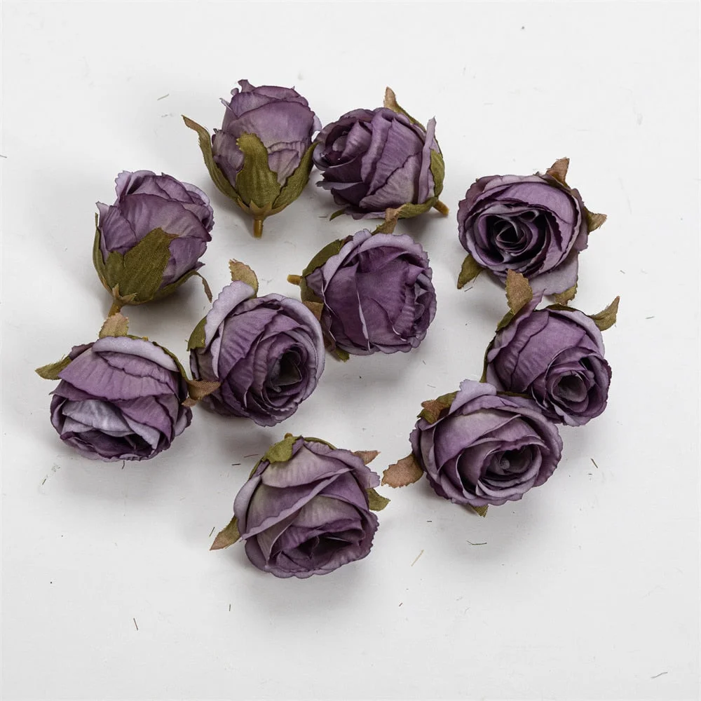 Nanairo 10pcs 3.5cm Retro Artificial Canvas Rose Flower Head Home Wedding Party Decora Christmas Craft Accessories Fake Flowers
