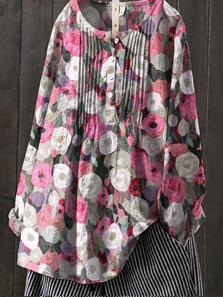 Lovely Poppy Field Printed Womens Casual Cotton And Linen Shirt