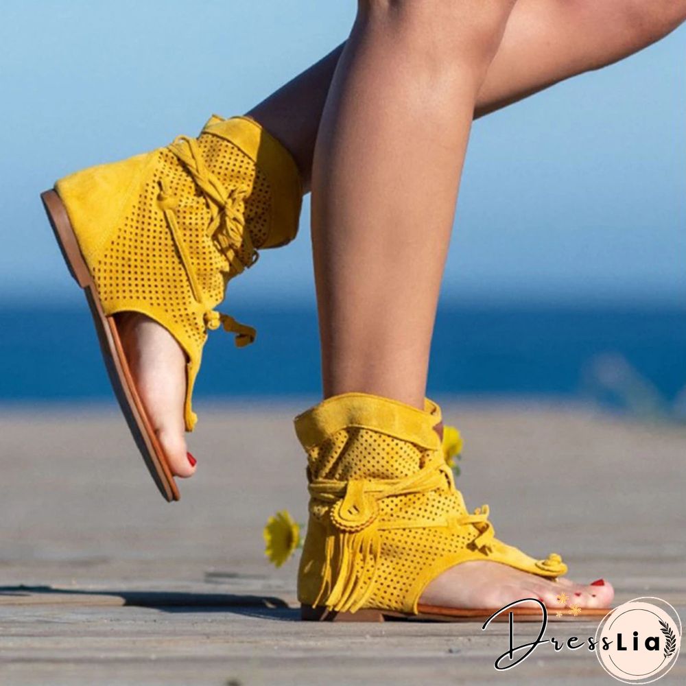Women's Sandals Retro Gladiator Ladies Clip Toe Vintage Boots Casual Tassel Rome Fashion Summer Woman Shoes Female New