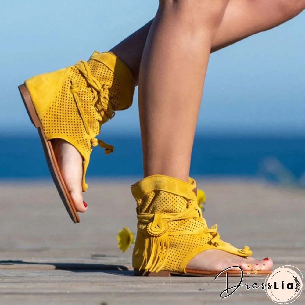 Women's Sandals Retro Gladiator Ladies Clip Toe Vintage Boots Casual Tassel Rome Fashion Summer Woman Shoes Female New