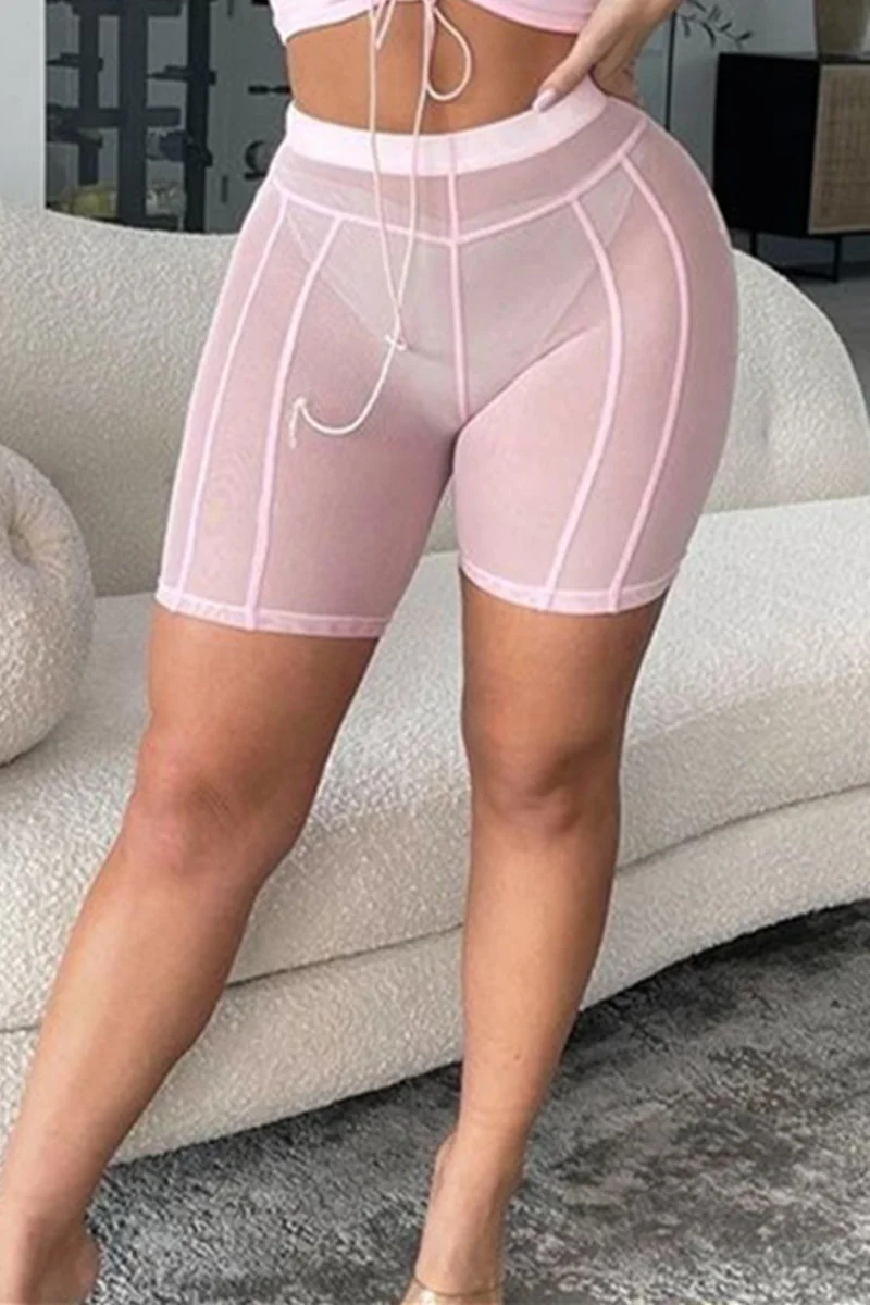 Pink Fashion Sexy Solid See-through Skinny High Waist Shorts | EGEMISS
