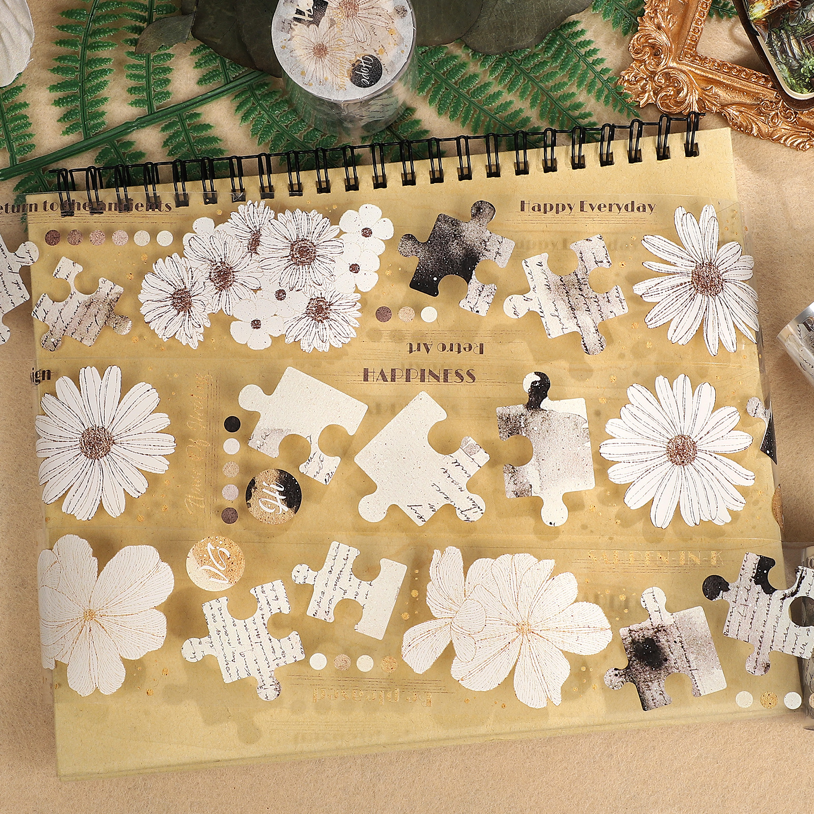 PET 테이프 - 50mm*500cm 빈티지 꽃 퍼즐