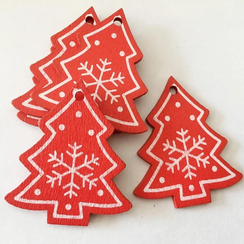 10Pcs 5cm Christmas Tree Wooden Pendants Ornaments Xmas Tree Hanging Ornament Christmas Decorations for Home New Year Gifts 2020