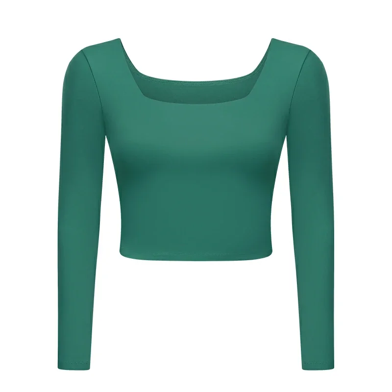 Comfortable square neck long sleeve black top