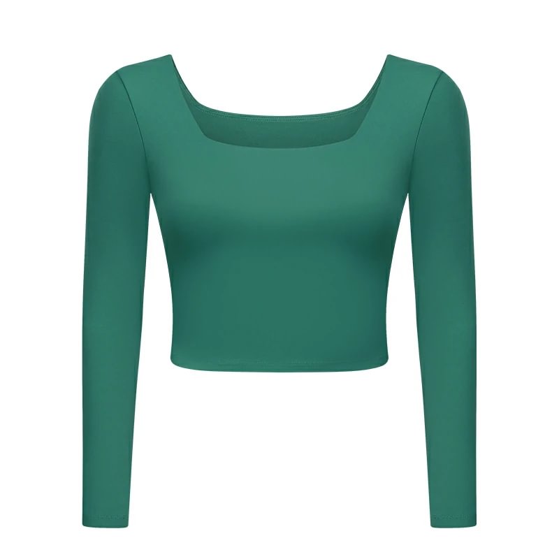 Comfortable square neck long sleeve black top
