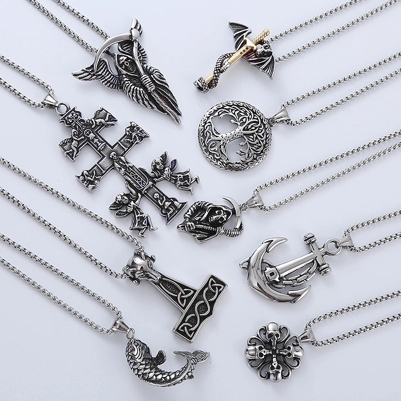 Vintage Style Punk Geometric Skull Stainless Steel Halloween Men'S Pendant Necklace2