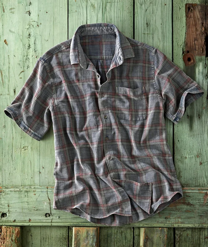 Men's multicolor lattice pattern cotton linen shirt