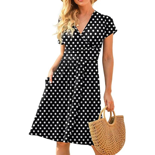 Women's Print Loose Short Sleeve Pocket Dress