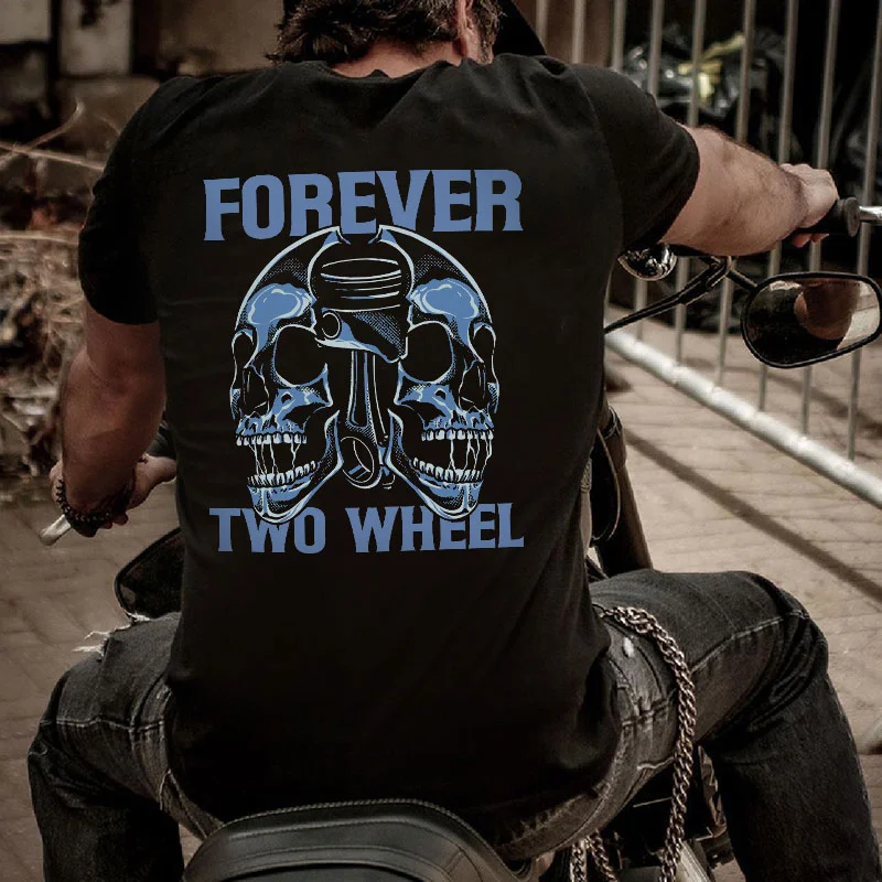 FOREVER TWO WHEEL Skull Black Print T-shirt