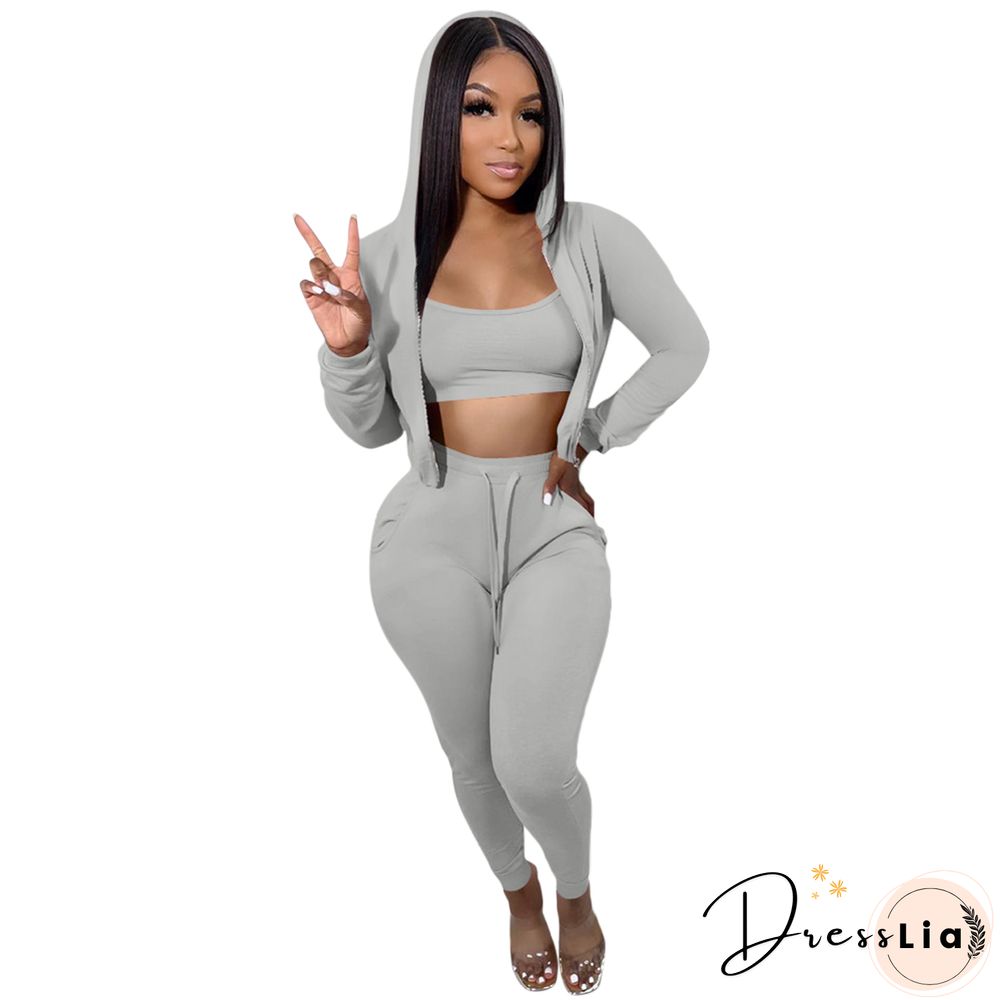 Hoodie Jackets with Tank and Jogger Pants Sweatsuit