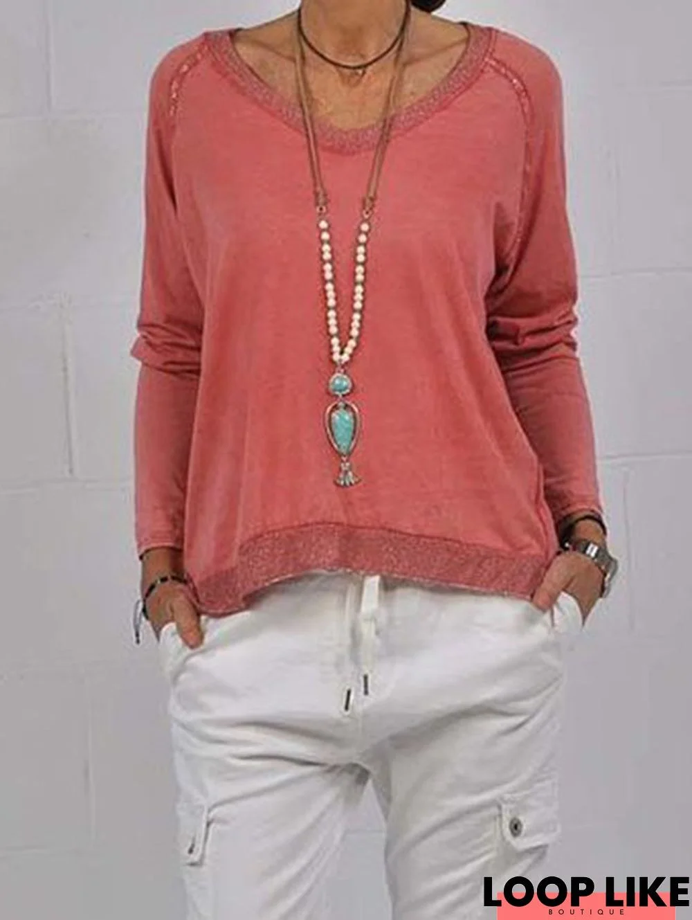 Plain Casual Cotton-Blend Long Sleeve Sweatshirt